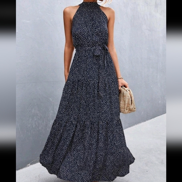 , Dresses & Skirts - Self Tie Polka Dot Maxi Halter Dress